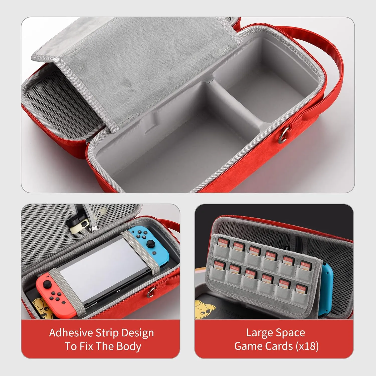 UYIYE Carrying Storage Case for Nintendo Switch/Switch OLED Model (2022),Portable Travel All Protective Hard Messenger Bag Soft Lining 16 Games for Switch Console Pro Controller & Accessories red