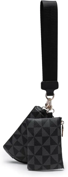 Veki Keychain Wallet Wristlet for Women, Mini Detachable Dual Coin Purse Pocket Key Chain Wallets, Portable Small Clippable Card Pouch, Zip Around Key Ring Wallet Clip Pouch (Black Pattern)