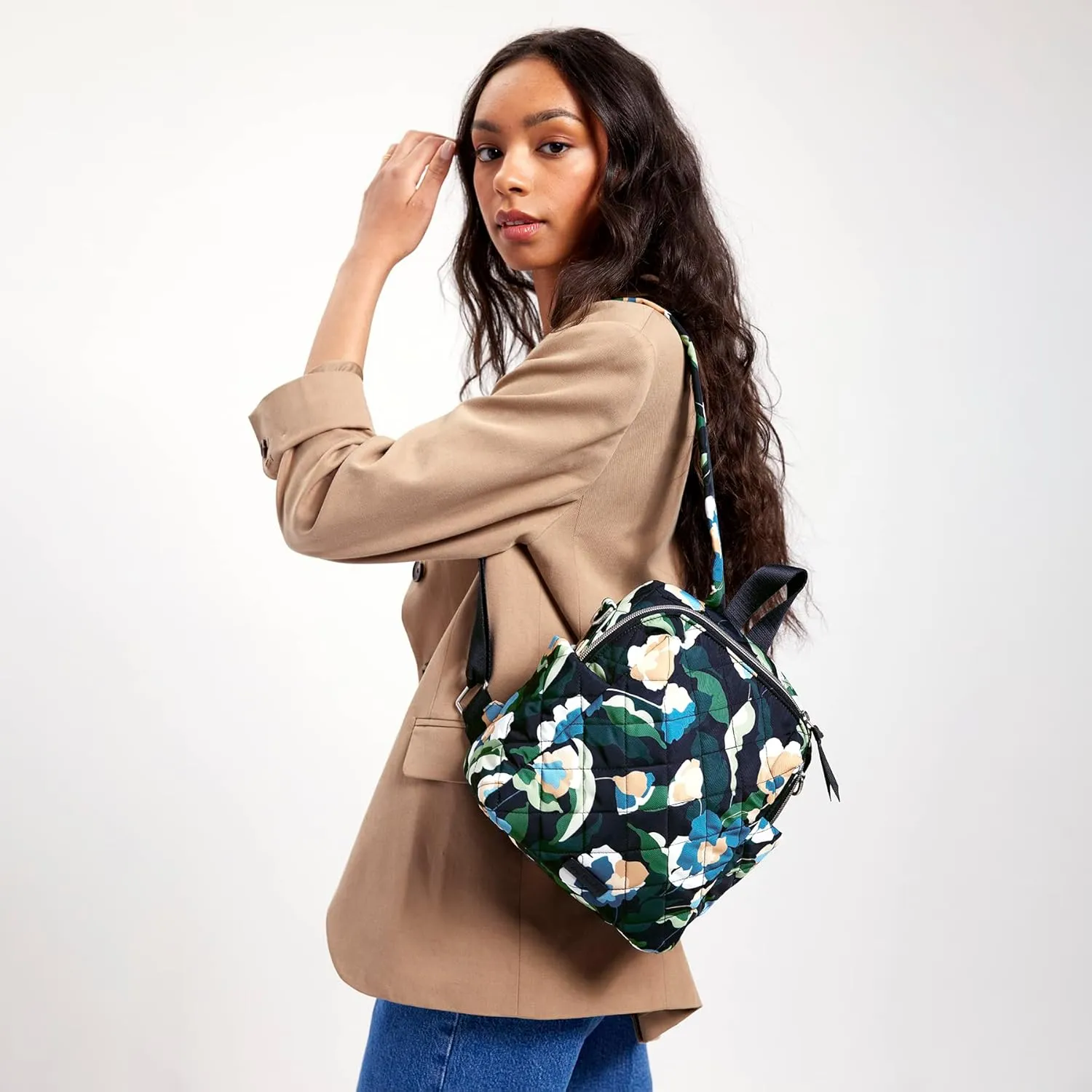 Vera Bradley Women's Performance Twill Convertible Small Backpack, Immersed Blooms, One Size
