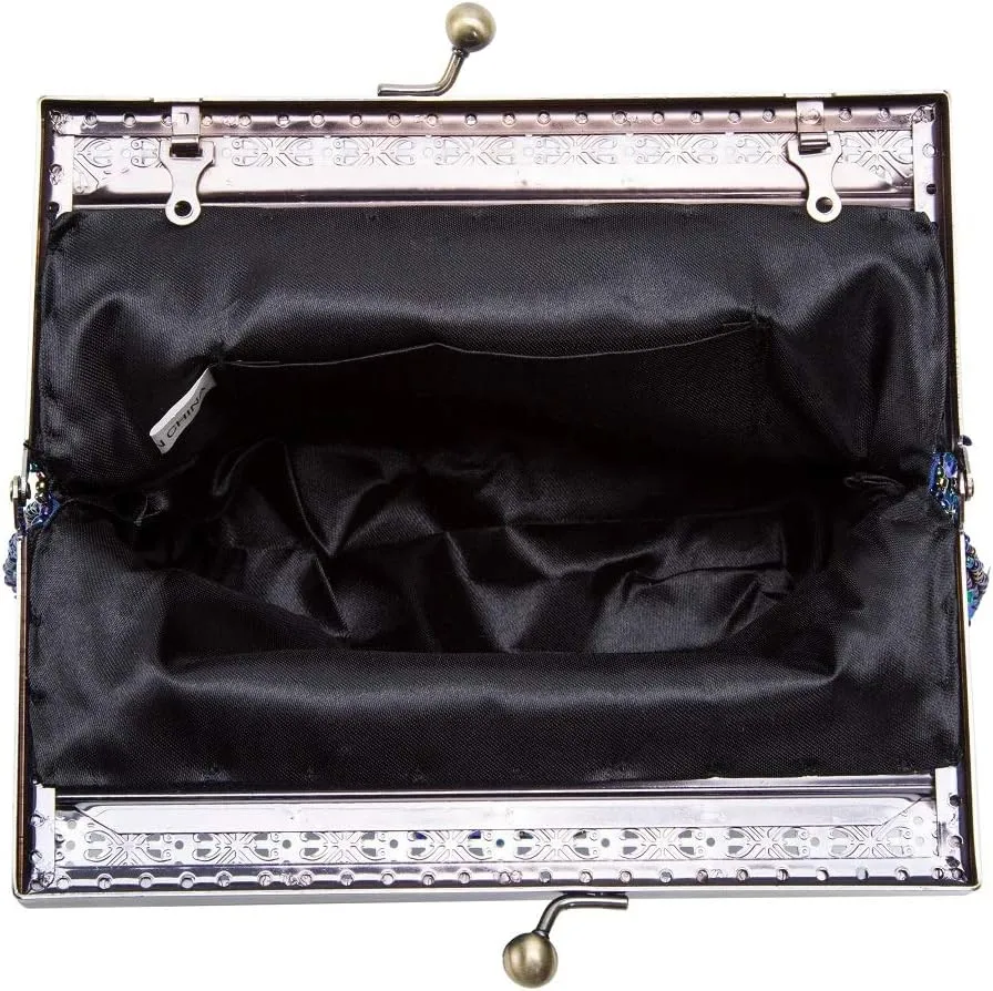 Vintage Beaded Sequin Peacock Clutch Purse Evening Bags (Blue)