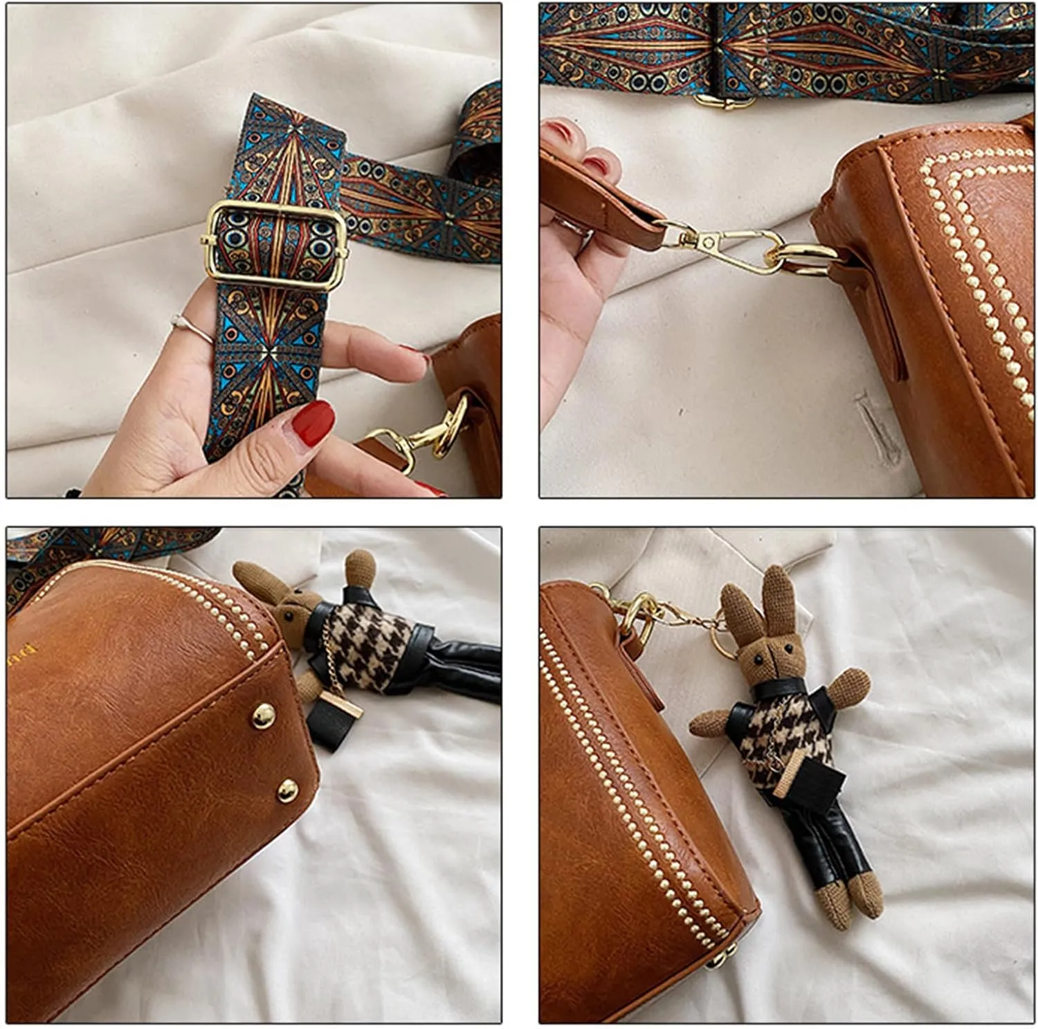 Vintage Fashion Bag with Adjustable Wider Shoulder Strap, Vintage Retro Small Water Bucket Bag for Women (Coffee)