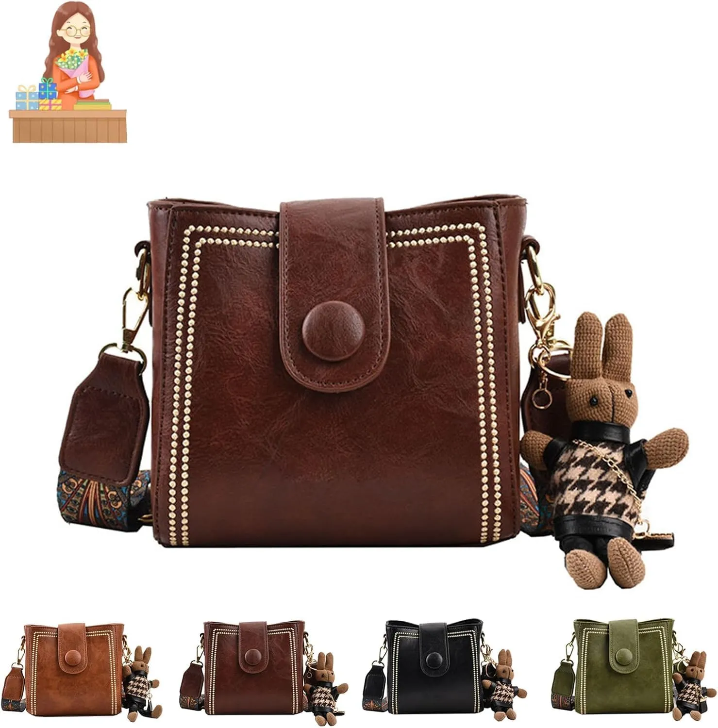 Vintage Fashion Bag with Adjustable Wider Shoulder Strap, Vintage Retro Small Water Bucket Bag for Women (Coffee)