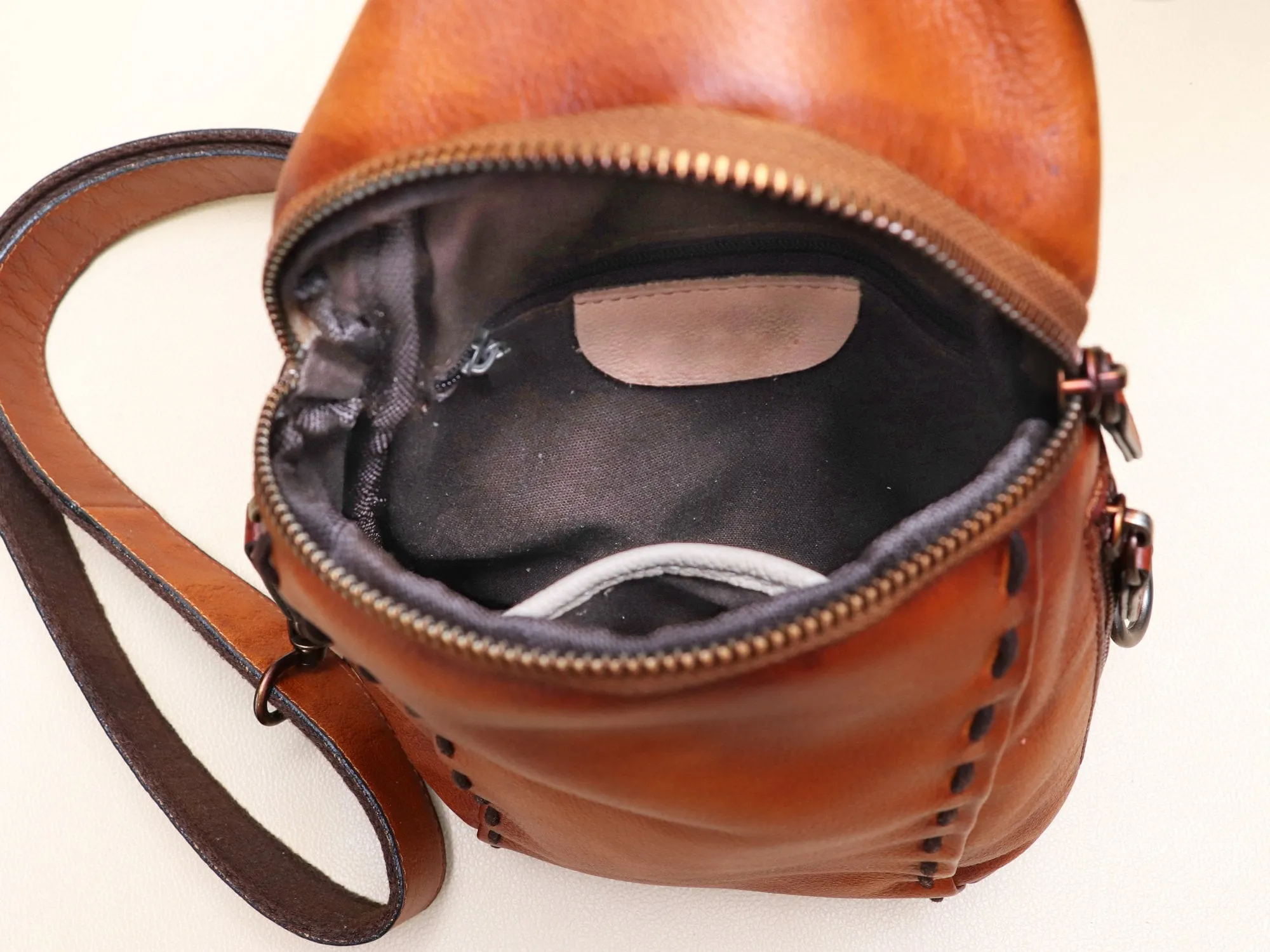Vintage Leather Sling Bag Chest Shoulder Bag Crossbody Backpack