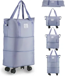 VOOWO Rolling Duffle Bag with Wheels, Expandable Foldable Duffle Bag for Travel, Rolling Under Seat Luggage Carry on Duffel Bags, Wheeled Travel Duffel Large Overnight Weekend Bags (Blue)