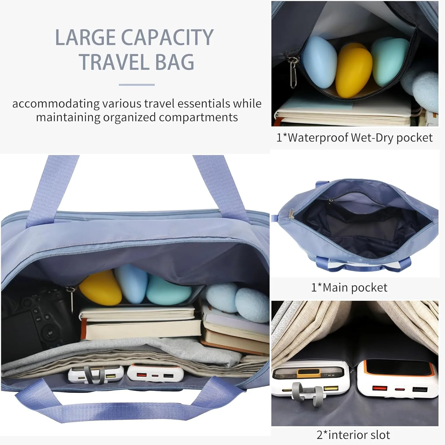 VOOWO Rolling Duffle Bag with Wheels, Expandable Foldable Duffle Bag for Travel, Rolling Under Seat Luggage Carry on Duffel Bags, Wheeled Travel Duffel Large Overnight Weekend Bags (Blue)