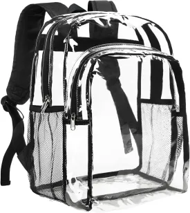 Vorspack Clear Backpack Heavy Duty - Clear Backpacks for School Transparent Bookbag for Girls Boys Large See Through Bag for Work, College, Concert - Black