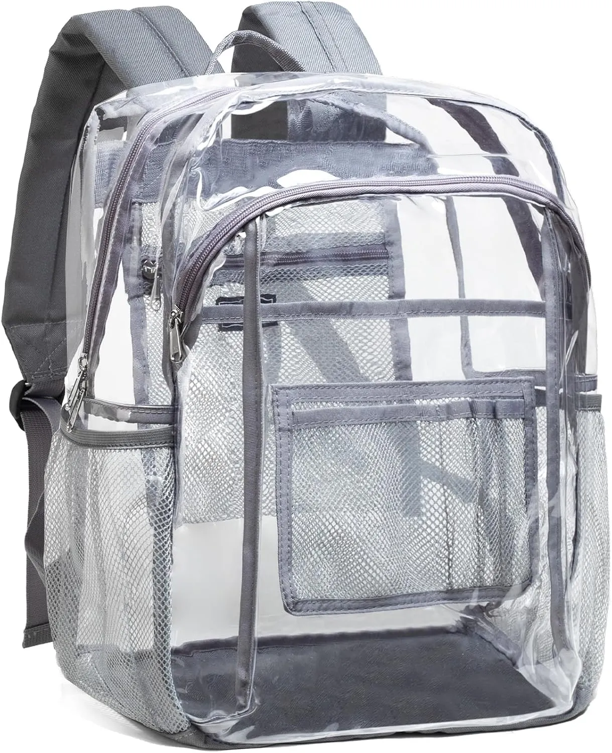 Vorspack Clear Backpack Heavy Duty - Clear Book Bag with Multi-pockets Large See Through Backpack for College Workplace - Grey