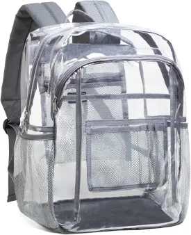 Vorspack Clear Backpack Heavy Duty - Clear Book Bag with Multi-pockets Large See Through Backpack for College Workplace - Grey
