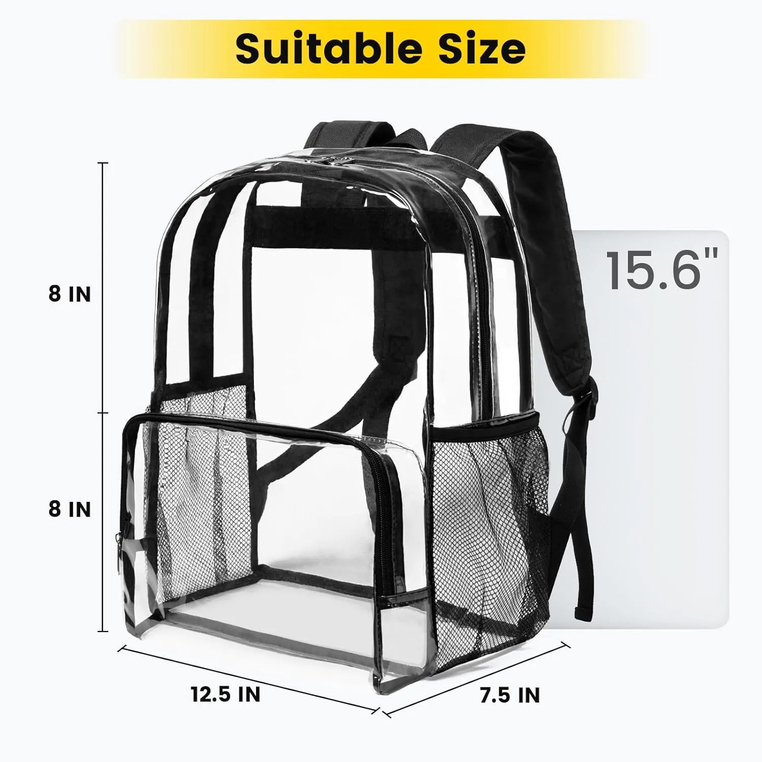 Vorspack Clear Backpack Heavy Duty - Large Clear Backpacks for School See Through Bookbag for Girls Boys Transparent Bag for Work, Concert, College - Black