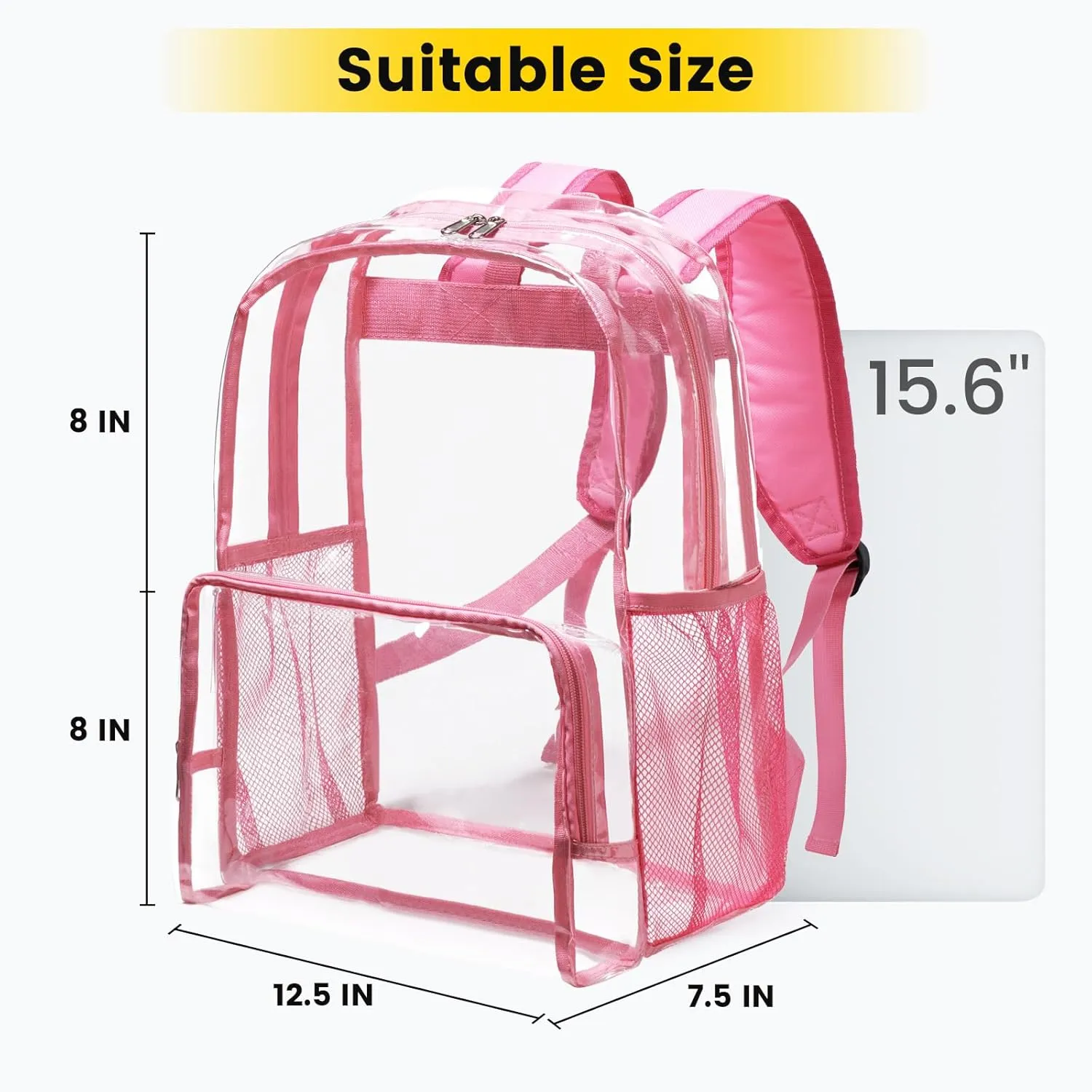 Vorspack Clear Backpack Heavy Duty - Large Clear Backpacks for School See Through Bookbag for Girls Boys Transparent Bag for Work, Concert, College - Pink