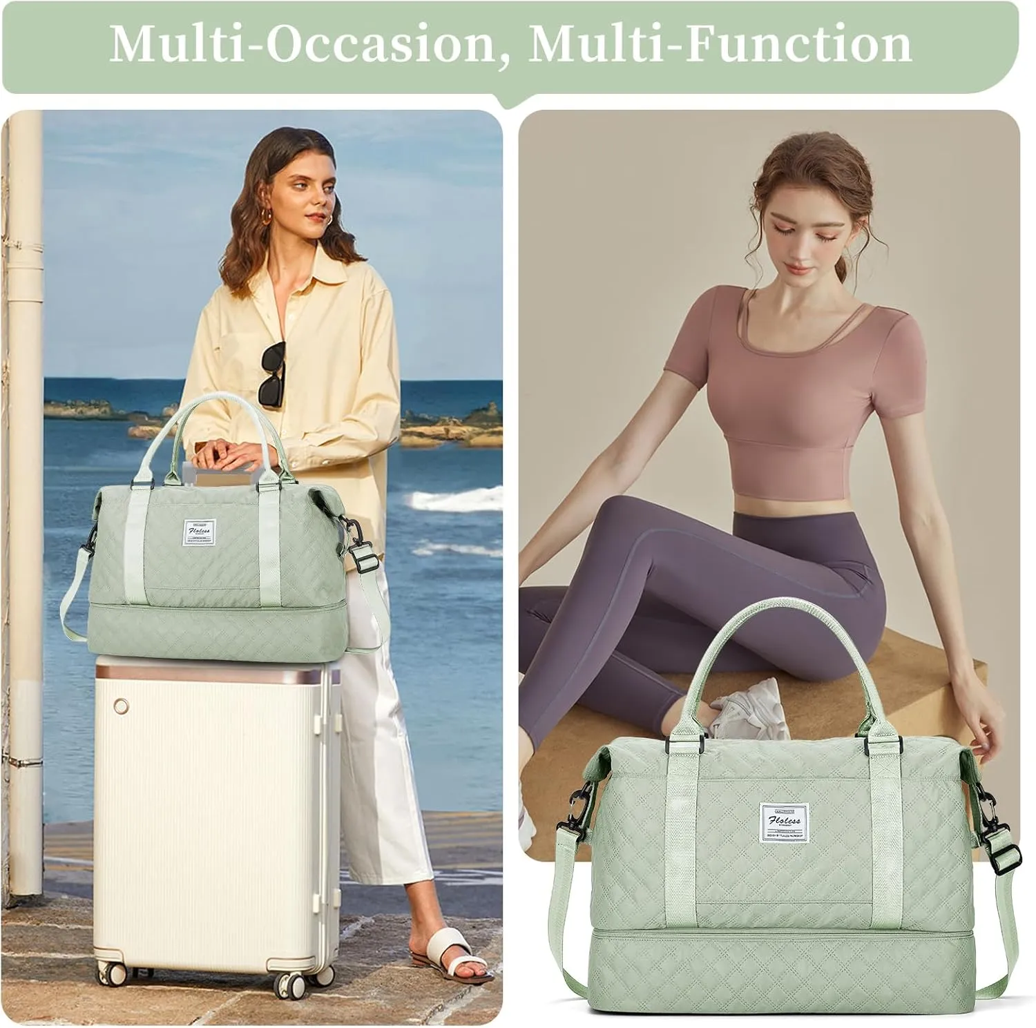 Weekender Bags for Women, Carry on Overnight Weekend Travel Duffel Bag with Shoes Compartment &Toiletry Bag, Personal Item Bag for Travel Business Trips Sport Hospital