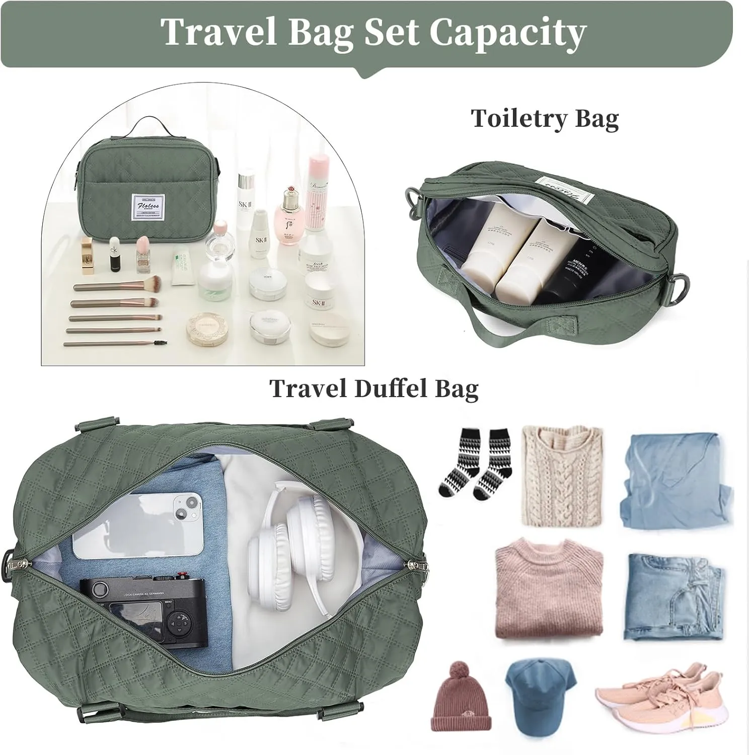 Weekender Bags for Women, Carry on Overnight Weekend Travel Duffel Bag with Shoes Compartment &Toiletry Bag, Personal Item Bag for Travel Business Trips Sport Hospital