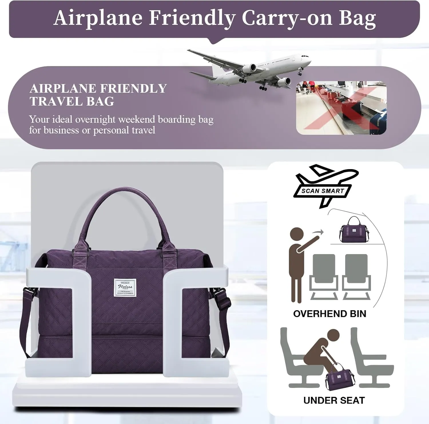 Weekender Bags for Women, Carry on Overnight Weekend Travel Duffel Bag with Shoes Compartment &Toiletry Bag, Personal Item Bag for Travel Business Trips Sport Hospital