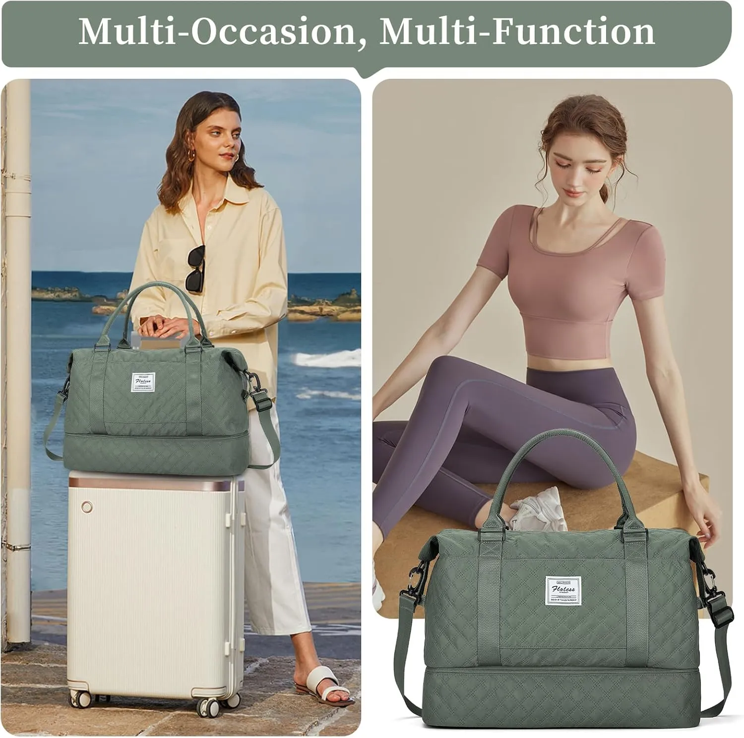 Weekender Bags for Women, Carry on Overnight Weekend Travel Duffel Bag with Shoes Compartment &Toiletry Bag, Personal Item Bag for Travel Business Trips Sport Hospital
