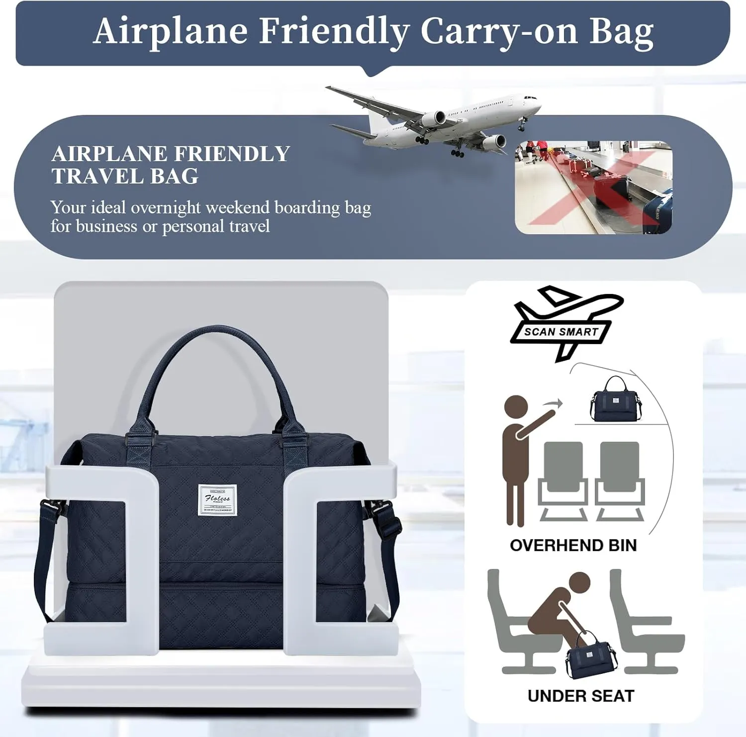 Weekender Bags for Women, Carry on Overnight Weekend Travel Duffel Bag with Shoes Compartment &Toiletry Bag, Personal Item Bag for Travel Business Trips Sport Hospital