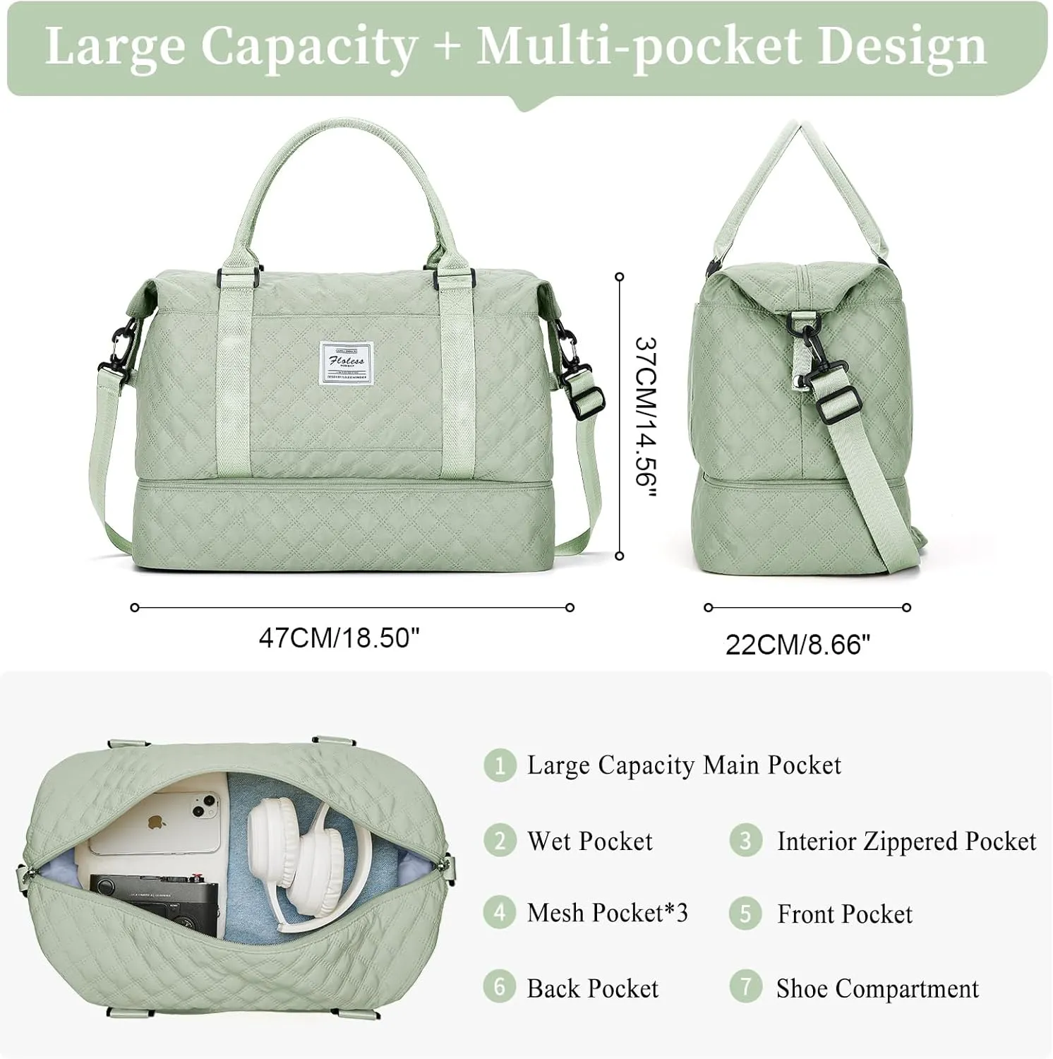 Weekender Bags for Women, Carry on Overnight Weekend Travel Duffel Bag with Shoes Compartment &Toiletry Bag, Personal Item Bag for Travel Business Trips Sport Hospital