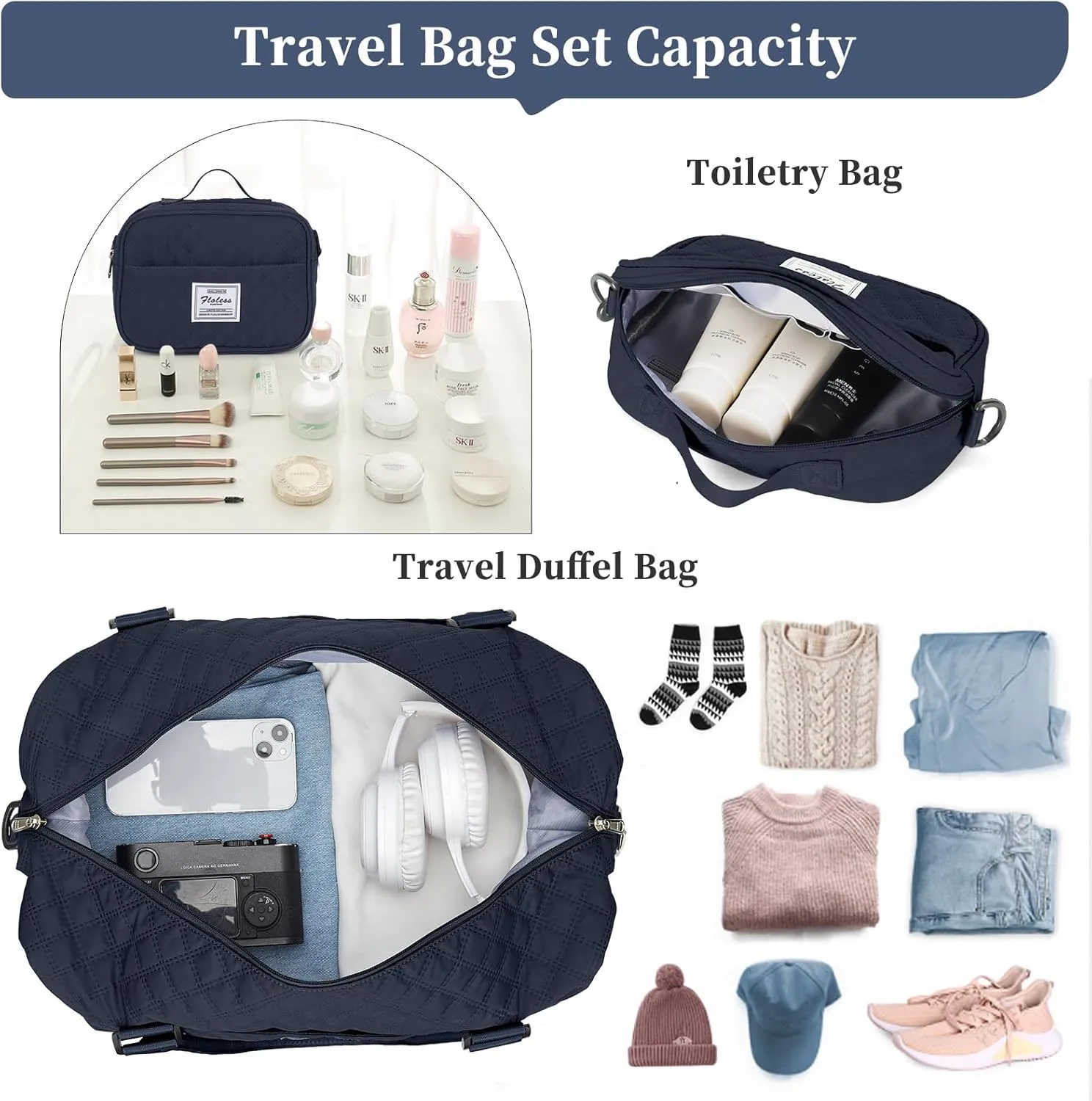 Weekender Bags for Women, Carry on Overnight Weekend Travel Duffel Bag with Shoes Compartment &Toiletry Bag, Personal Item Bag for Travel Business Trips Sport Hospital