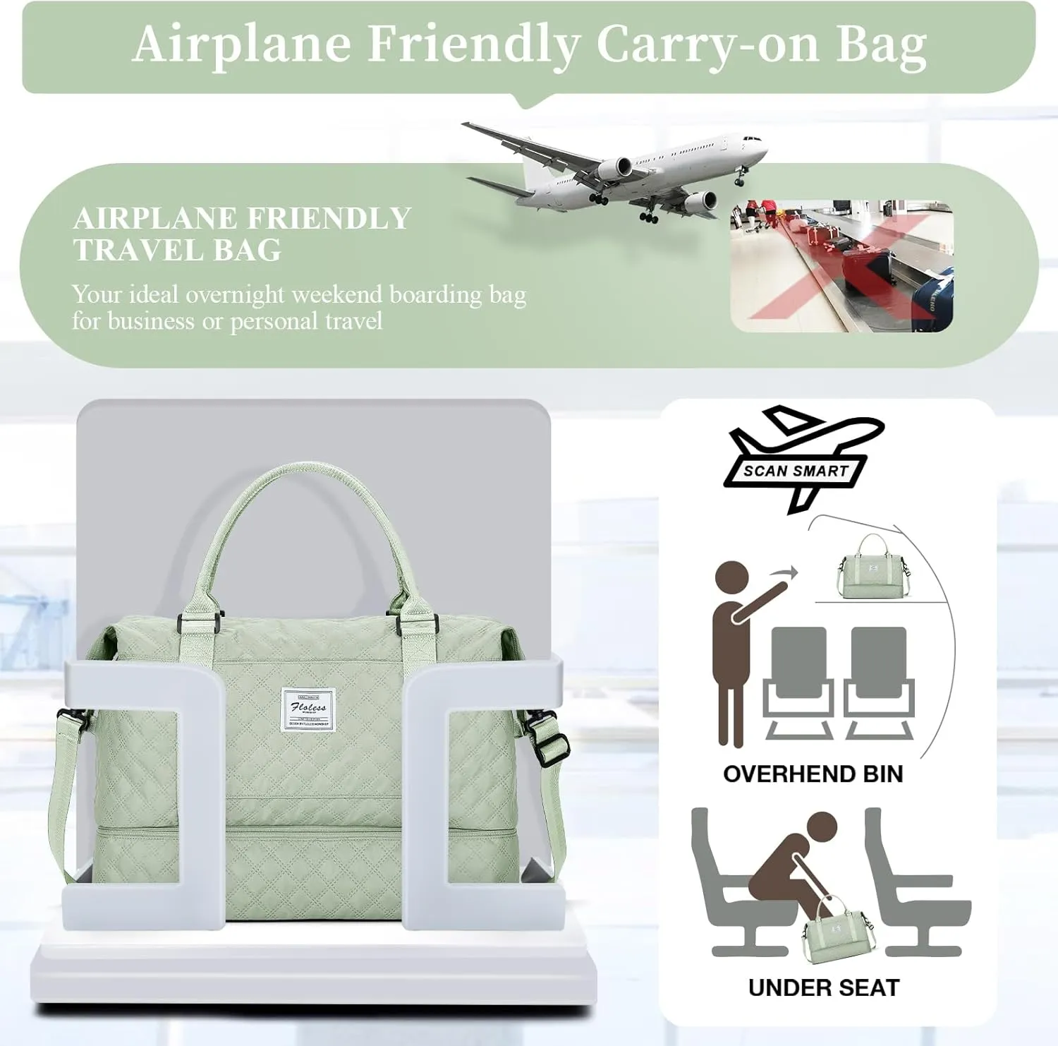Weekender Bags for Women, Carry on Overnight Weekend Travel Duffel Bag with Shoes Compartment &Toiletry Bag, Personal Item Bag for Travel Business Trips Sport Hospital