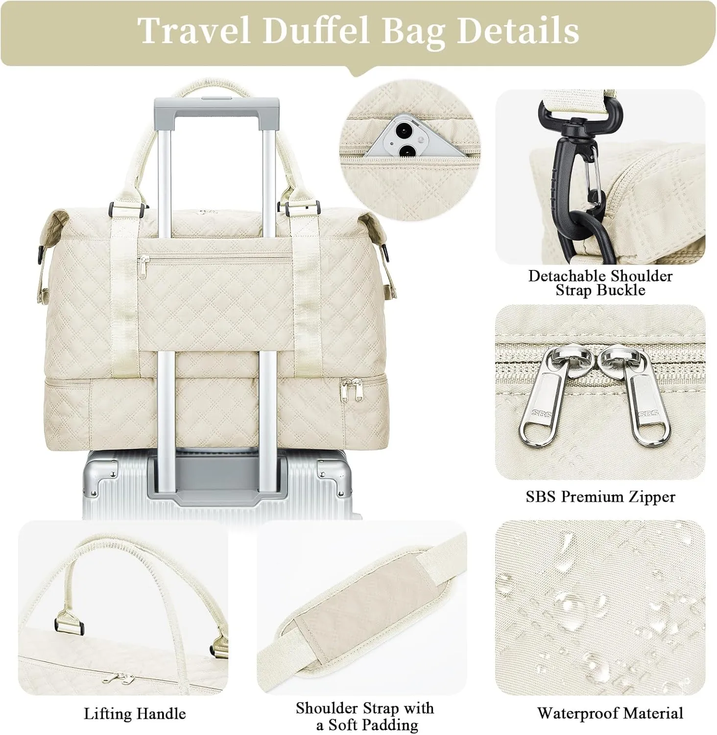 Weekender Bags for Women, Carry on Overnight Weekend Travel Duffel Bag with Shoes Compartment &Toiletry Bag, Personal Item Bag for Travel Business Trips Sport Hospital