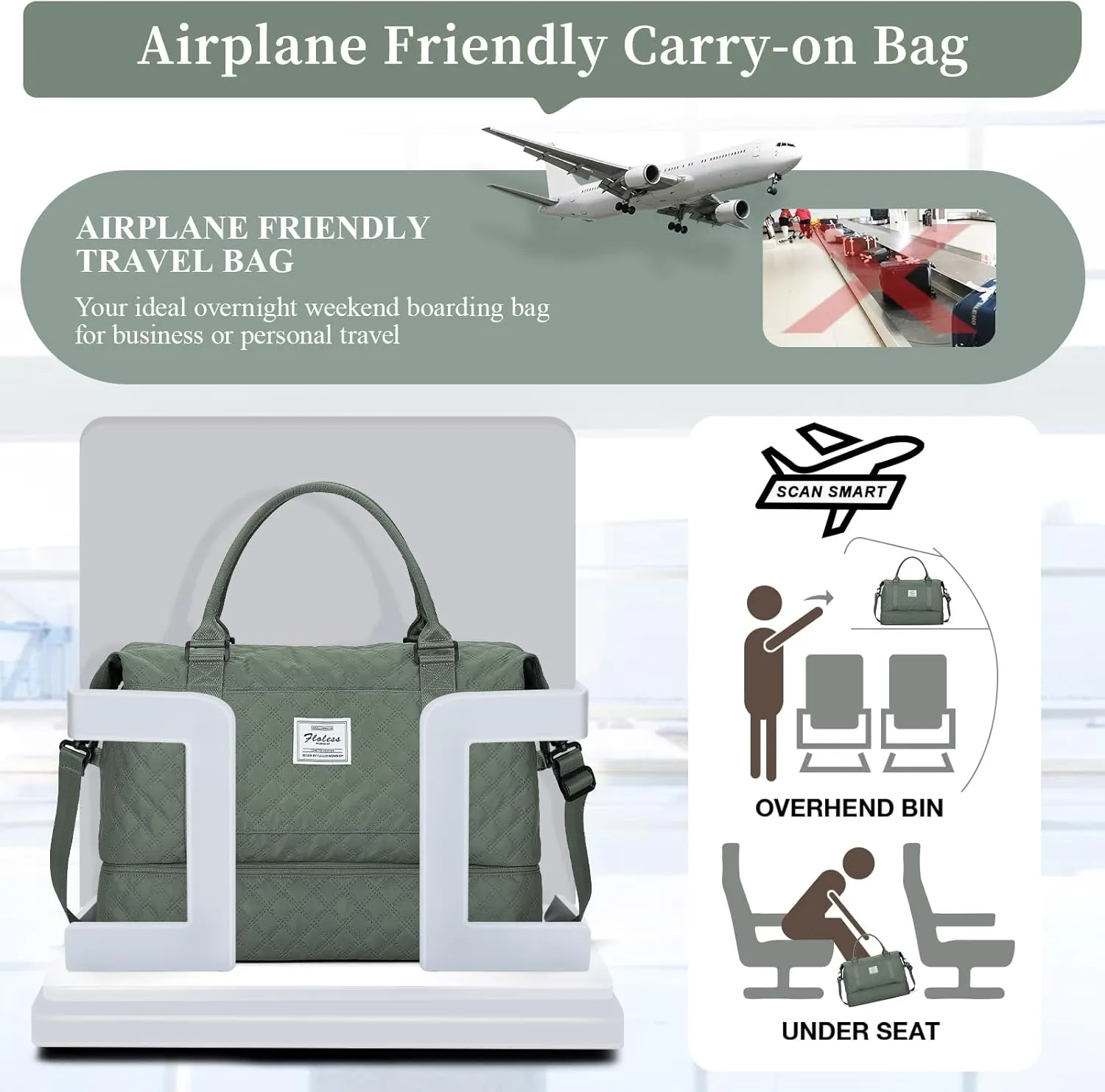 Weekender Bags for Women, Carry on Overnight Weekend Travel Duffel Bag with Shoes Compartment &Toiletry Bag, Personal Item Bag for Travel Business Trips Sport Hospital