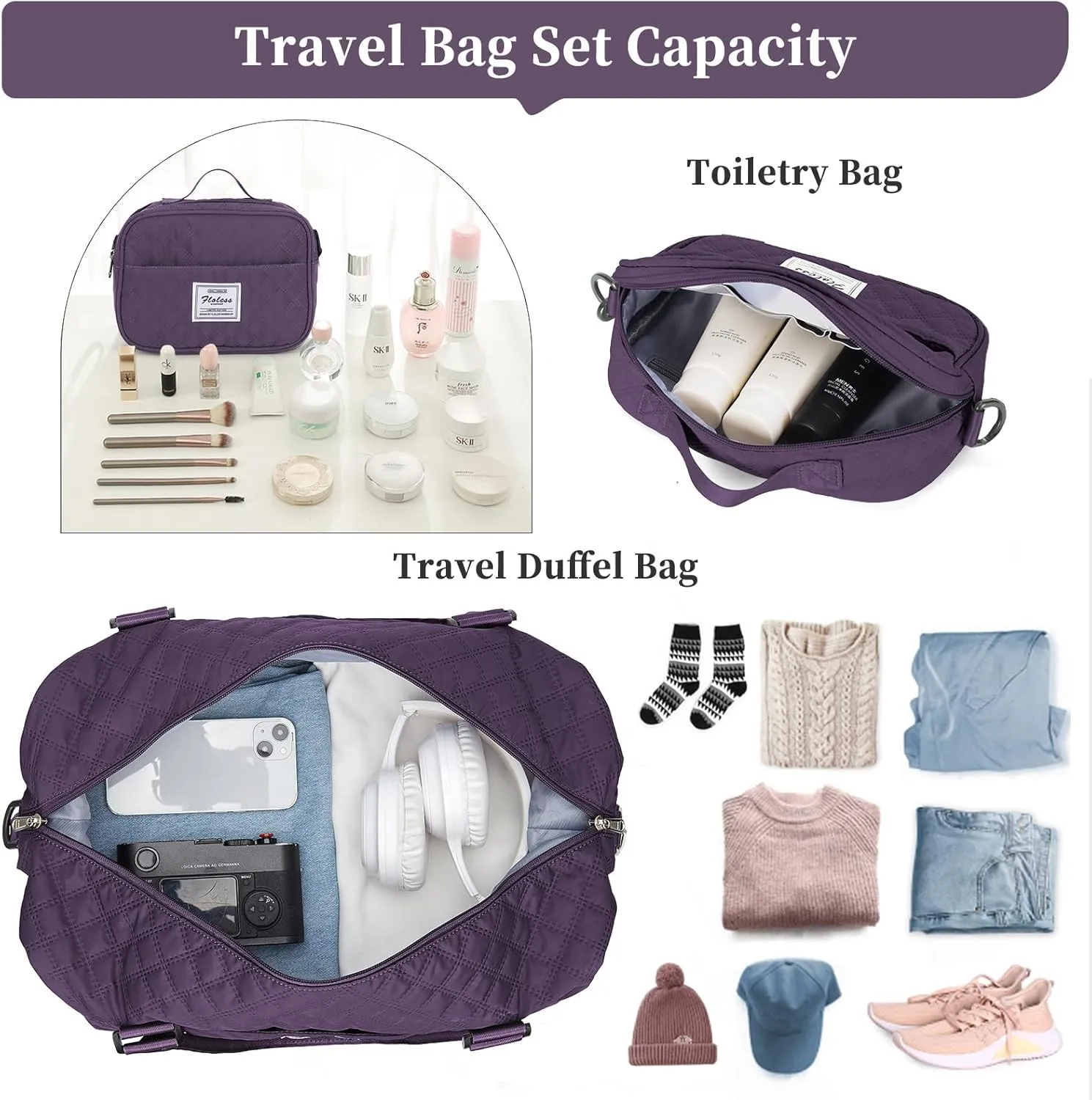 Weekender Bags for Women, Carry on Overnight Weekend Travel Duffel Bag with Shoes Compartment &Toiletry Bag, Personal Item Bag for Travel Business Trips Sport Hospital