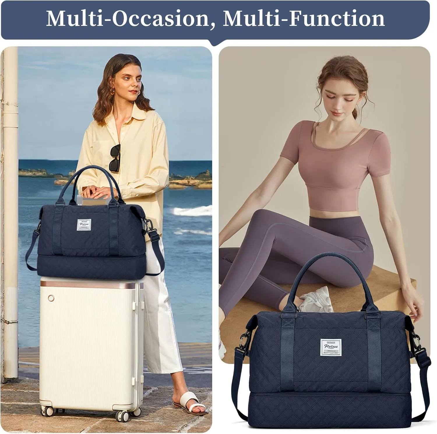 Weekender Bags for Women, Carry on Overnight Weekend Travel Duffel Bag with Shoes Compartment &Toiletry Bag, Personal Item Bag for Travel Business Trips Sport Hospital