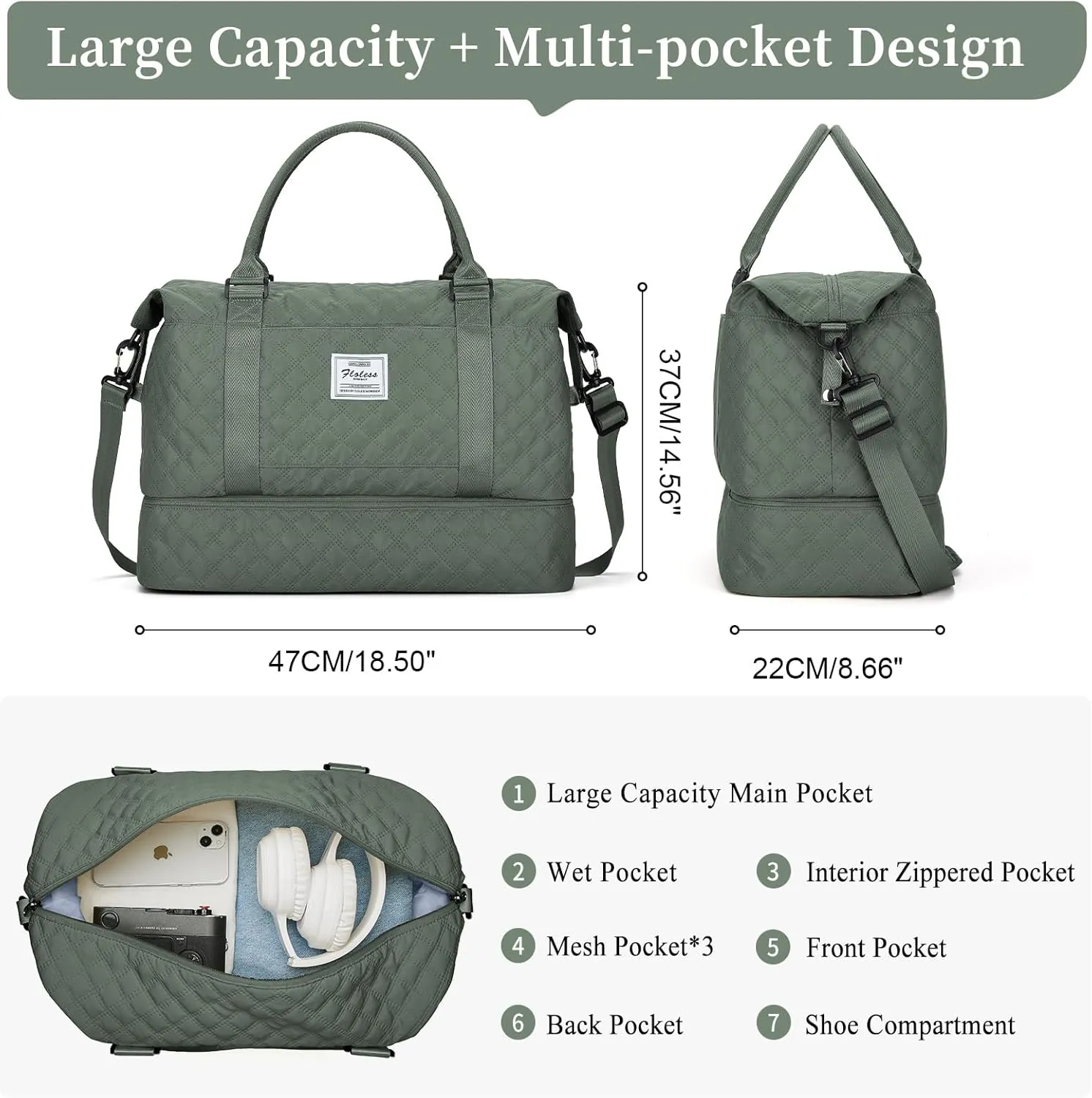 Weekender Bags for Women, Carry on Overnight Weekend Travel Duffel Bag with Shoes Compartment &Toiletry Bag, Personal Item Bag for Travel Business Trips Sport Hospital