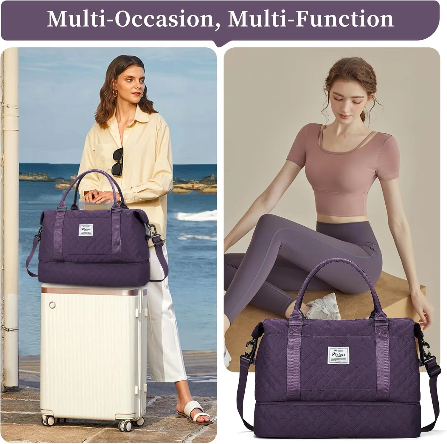 Weekender Bags for Women, Carry on Overnight Weekend Travel Duffel Bag with Shoes Compartment &Toiletry Bag, Personal Item Bag for Travel Business Trips Sport Hospital