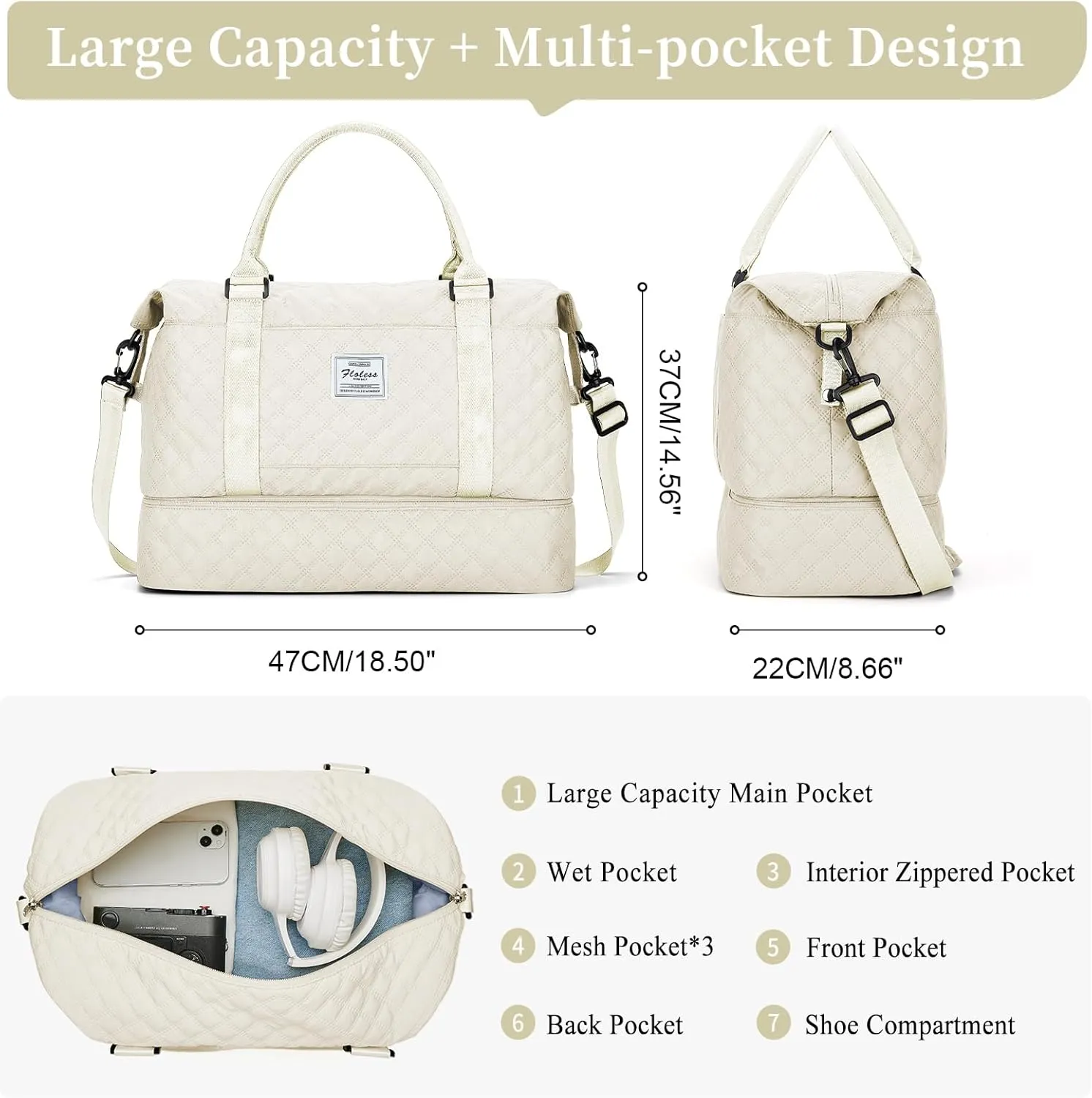 Weekender Bags for Women, Carry on Overnight Weekend Travel Duffel Bag with Shoes Compartment &Toiletry Bag, Personal Item Bag for Travel Business Trips Sport Hospital