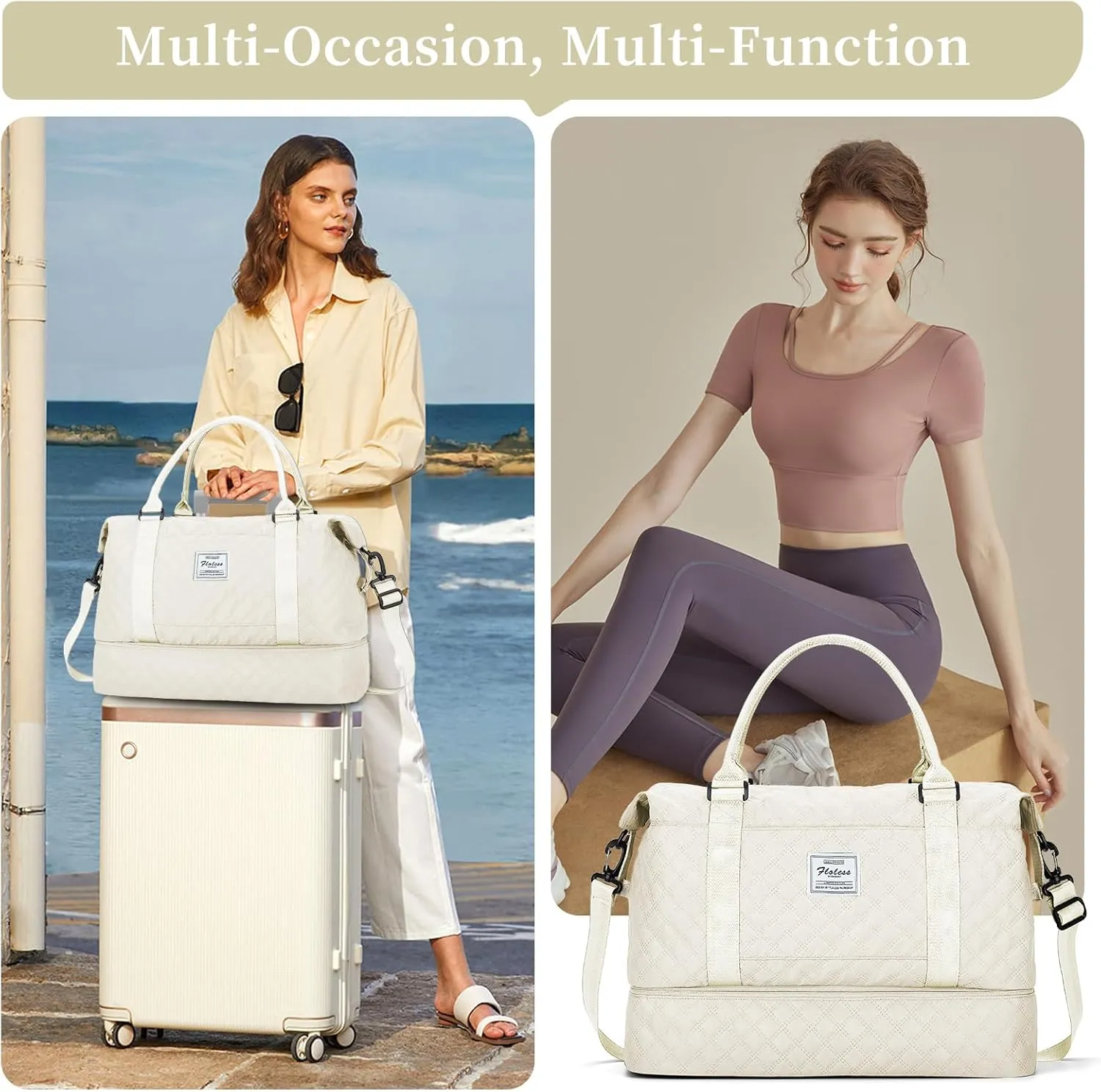 Weekender Bags for Women, Carry on Overnight Weekend Travel Duffel Bag with Shoes Compartment &Toiletry Bag, Personal Item Bag for Travel Business Trips Sport Hospital
