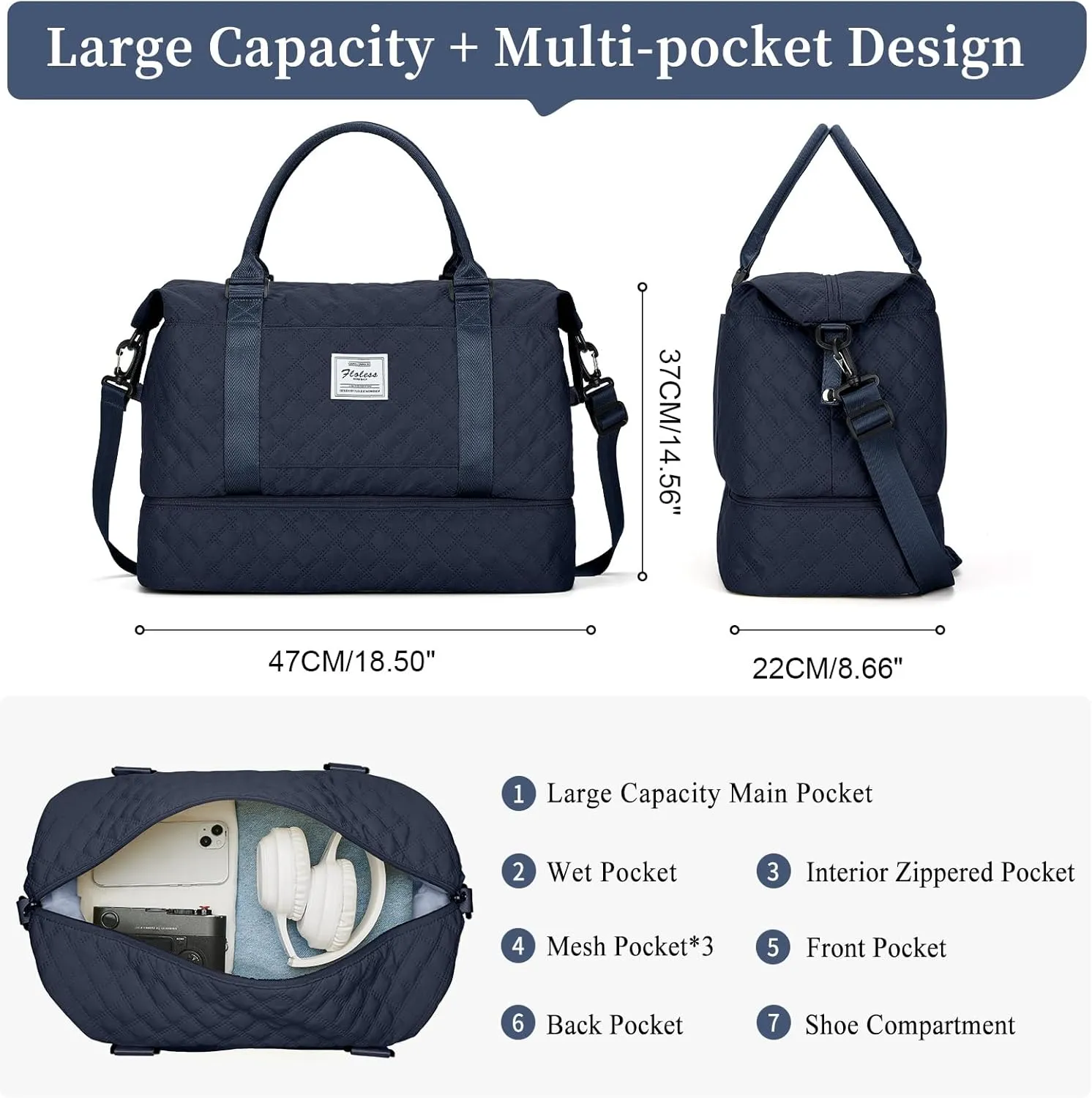 Weekender Bags for Women, Carry on Overnight Weekend Travel Duffel Bag with Shoes Compartment &Toiletry Bag, Personal Item Bag for Travel Business Trips Sport Hospital