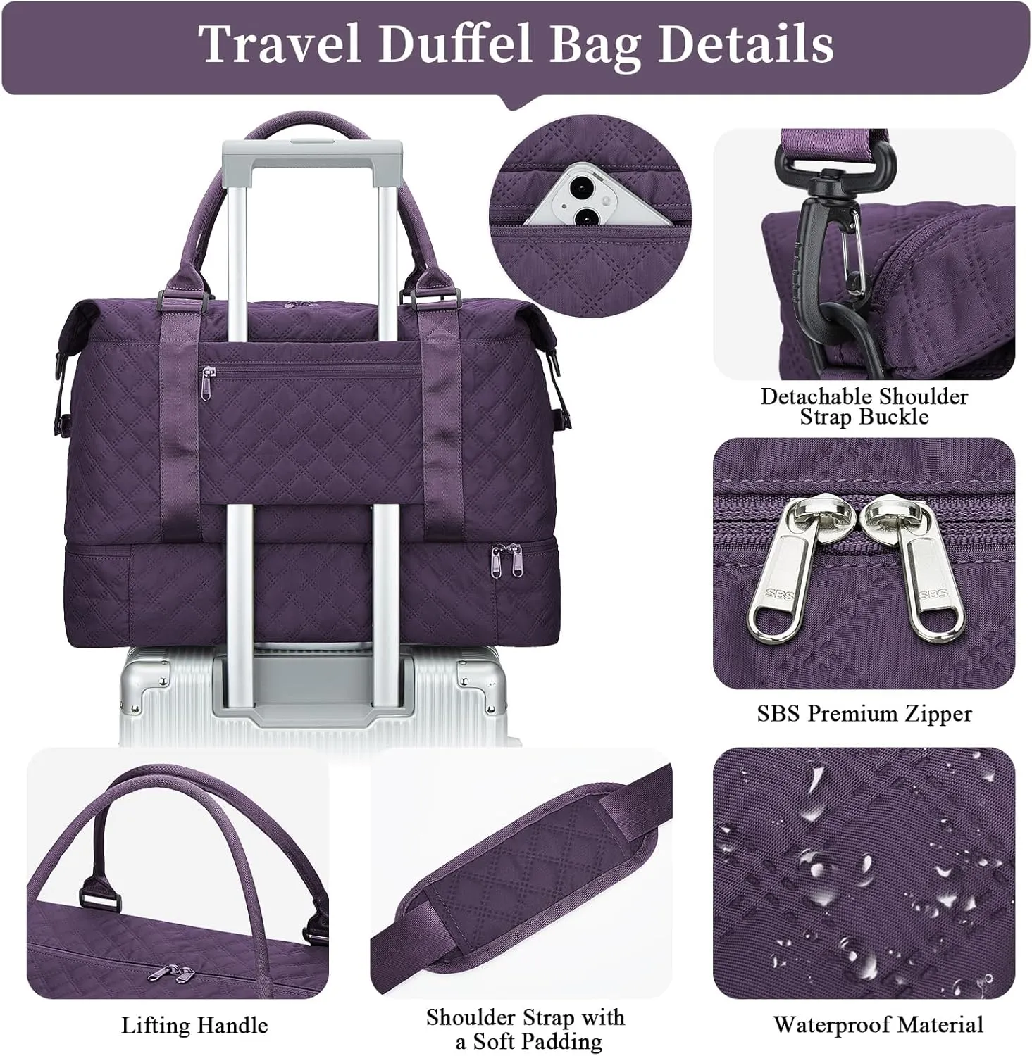 Weekender Bags for Women, Carry on Overnight Weekend Travel Duffel Bag with Shoes Compartment &Toiletry Bag, Personal Item Bag for Travel Business Trips Sport Hospital