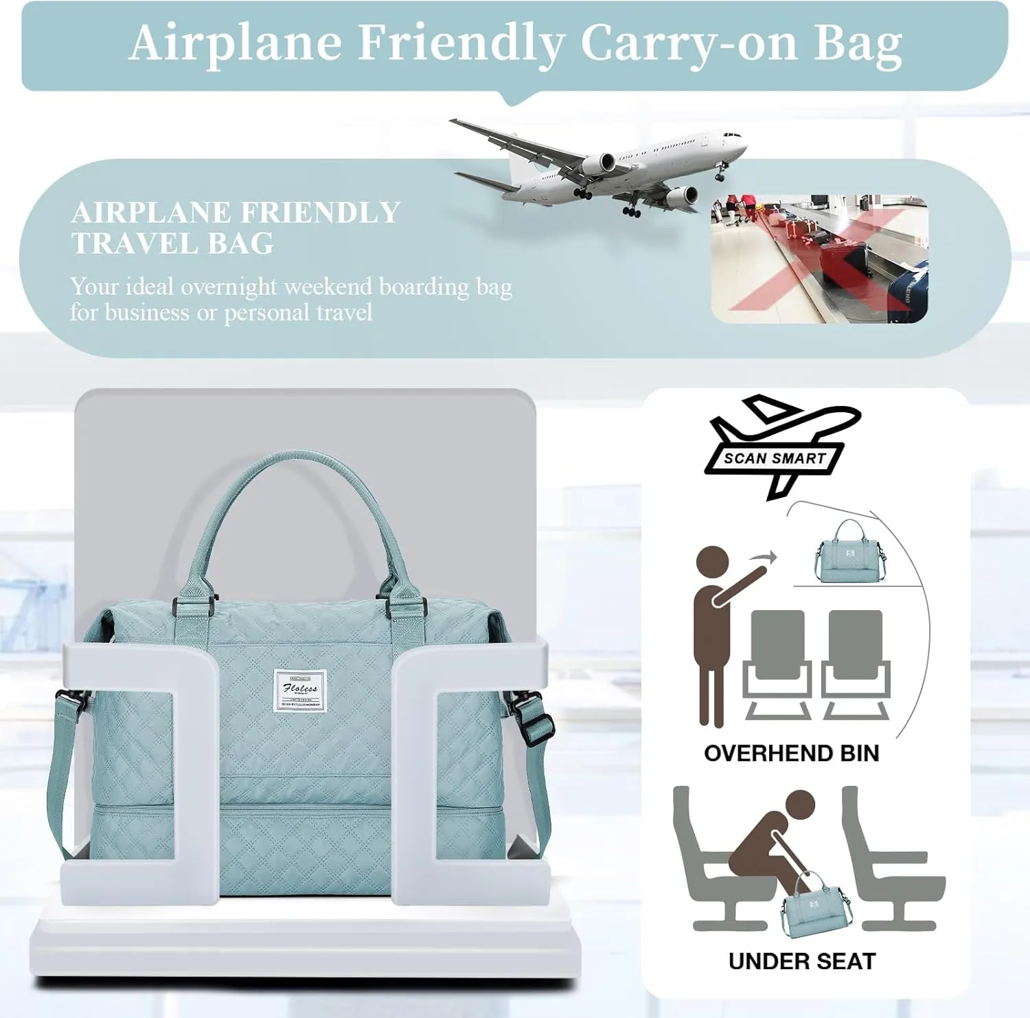 Weekender Bags for Women, Carry on Overnight Weekend Travel Duffel Bag with Shoes Compartment &Toiletry Bag, Personal Item Bag for Travel Business Trips Sport Hospital