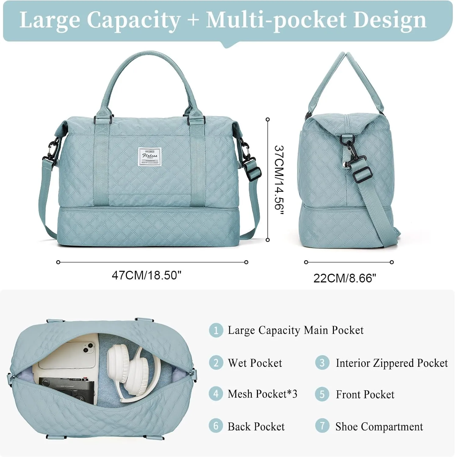 Weekender Bags for Women, Carry on Overnight Weekend Travel Duffel Bag with Shoes Compartment &Toiletry Bag, Personal Item Bag for Travel Business Trips Sport Hospital