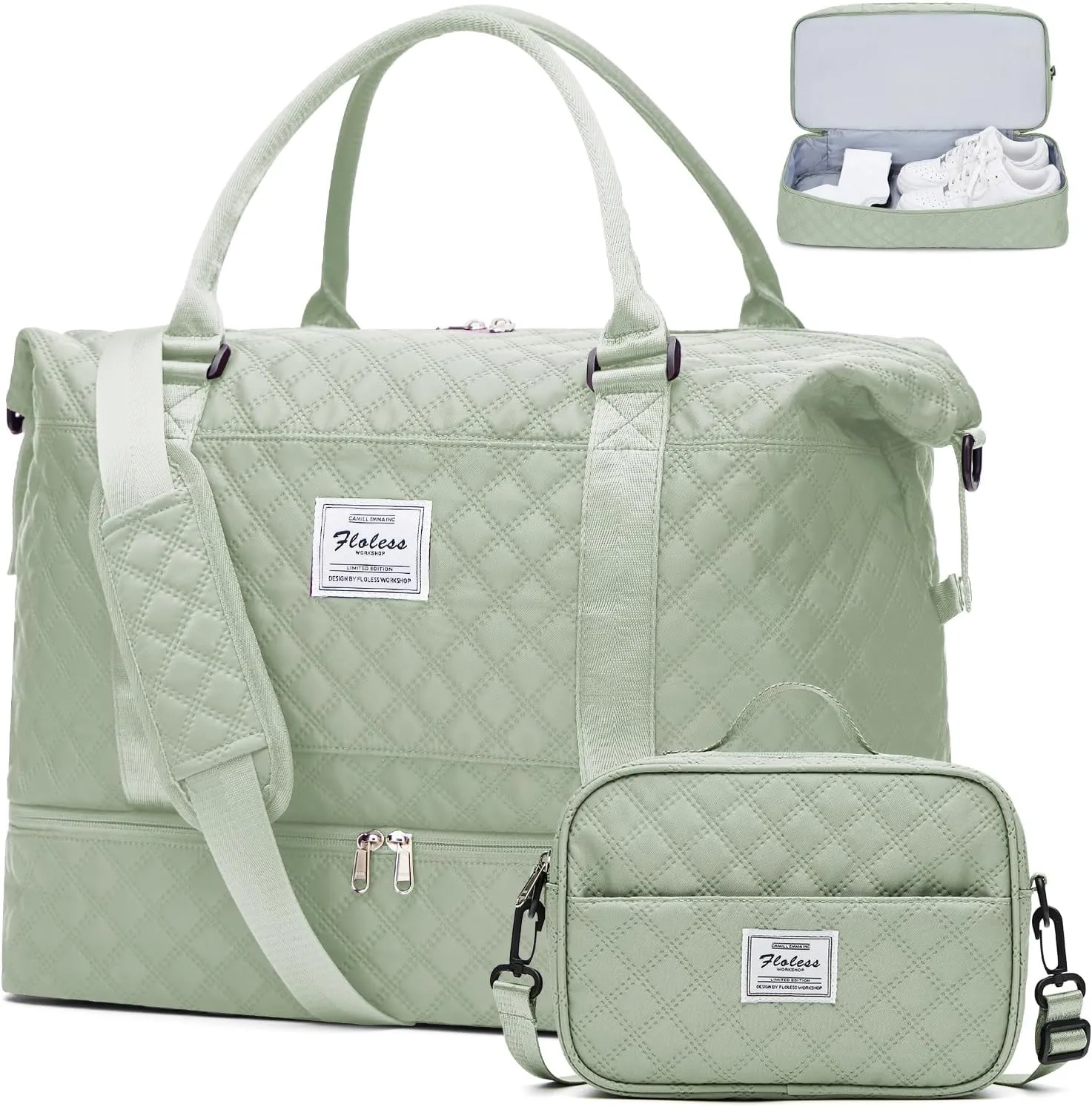 Weekender Bags for Women, Carry on Overnight Weekend Travel Duffel Bag with Shoes Compartment &Toiletry Bag, Personal Item Bag for Travel Business Trips Sport Hospital