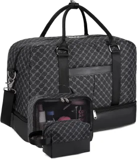 Weekender Bags for Women Overnight Bag Large Canvas Travel Duffel Bag with Shoe Compartment Carry On Tote Bag 3Pcs Set
