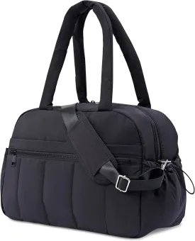 Weekender Bags Puffer Duffle Bag for Travel with Laptop Compartment, Small Gym Bag for Women with Wet Pocket, Hospital Bags for Women Labor Delivery, Carry on for Airplanes, Black