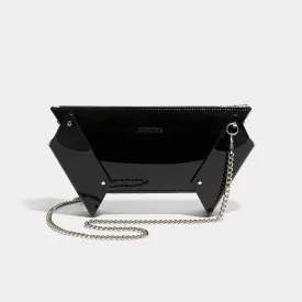 WINGED BOX CLUTCH WITH CHAIN PATENT BLACK