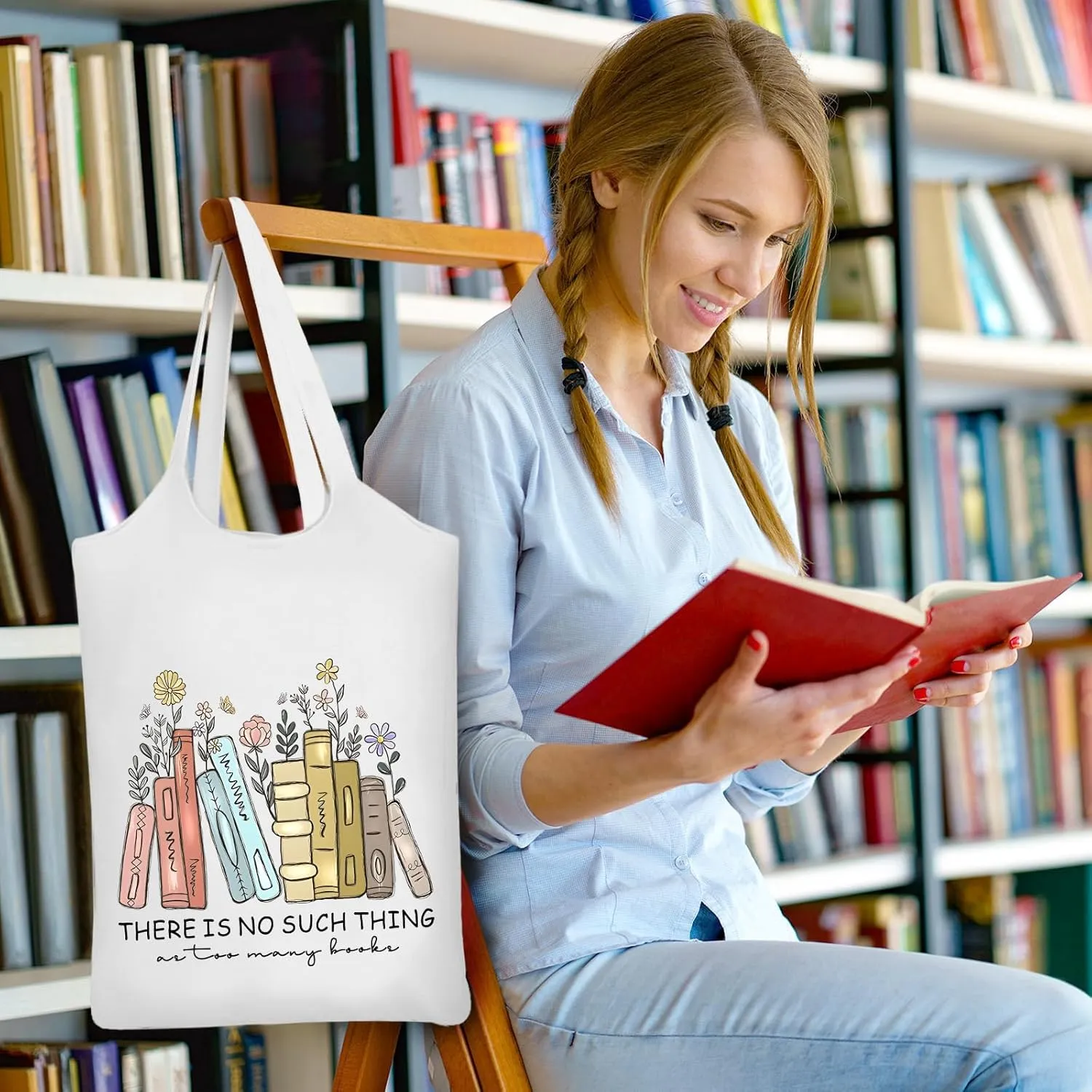 Women Canvas Tote Bag For Book Lovers Gifts for Readers Flower Cute Aesthetic Shopping Grocery Reusable Tote Bags