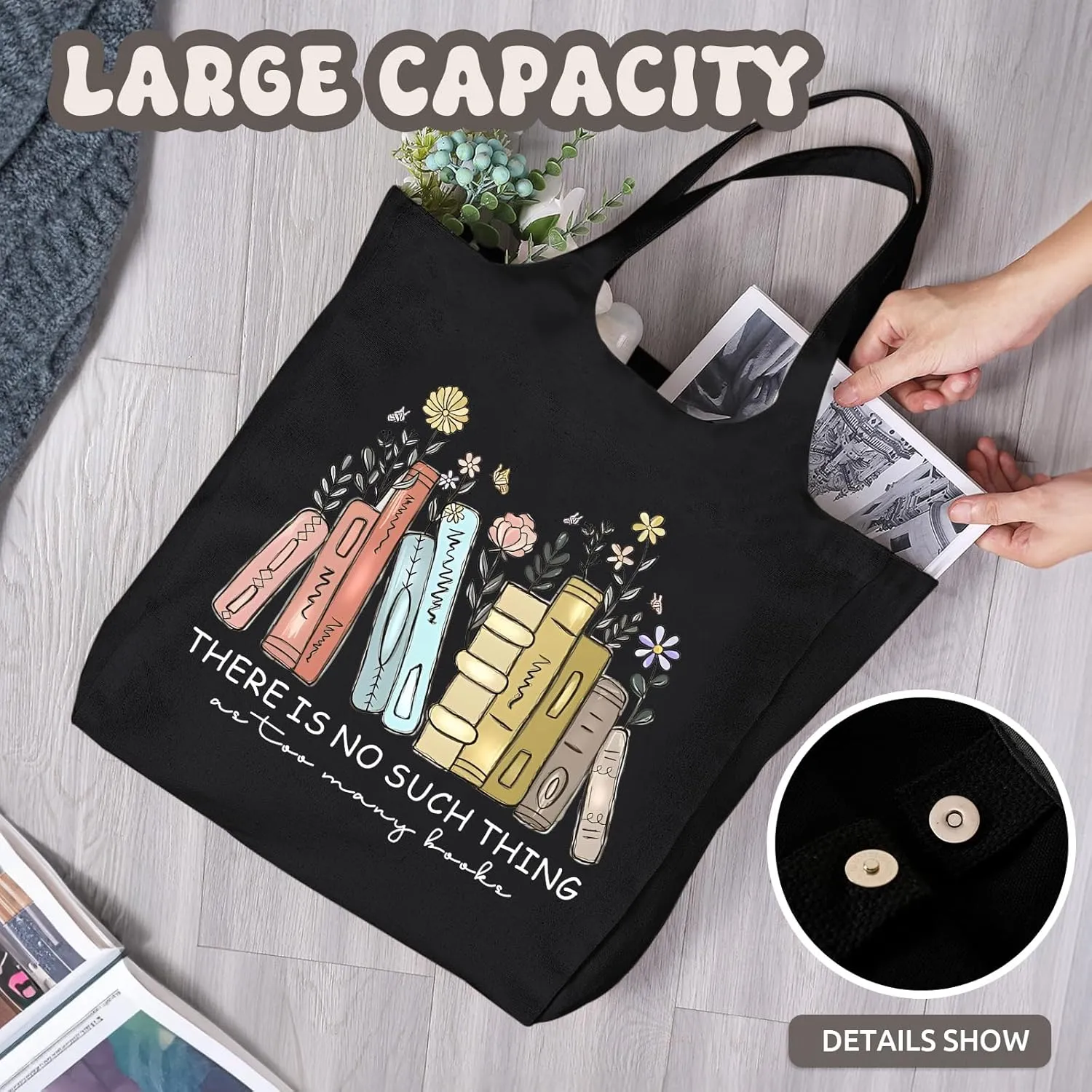 Women Canvas Tote Bag For Book Lovers Gifts for Readers Flower Cute Aesthetic Shopping Grocery Reusable Tote Bags