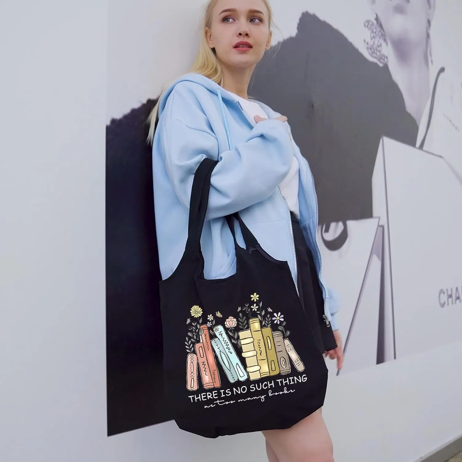 Women Canvas Tote Bag For Book Lovers Gifts for Readers Flower Cute Aesthetic Shopping Grocery Reusable Tote Bags