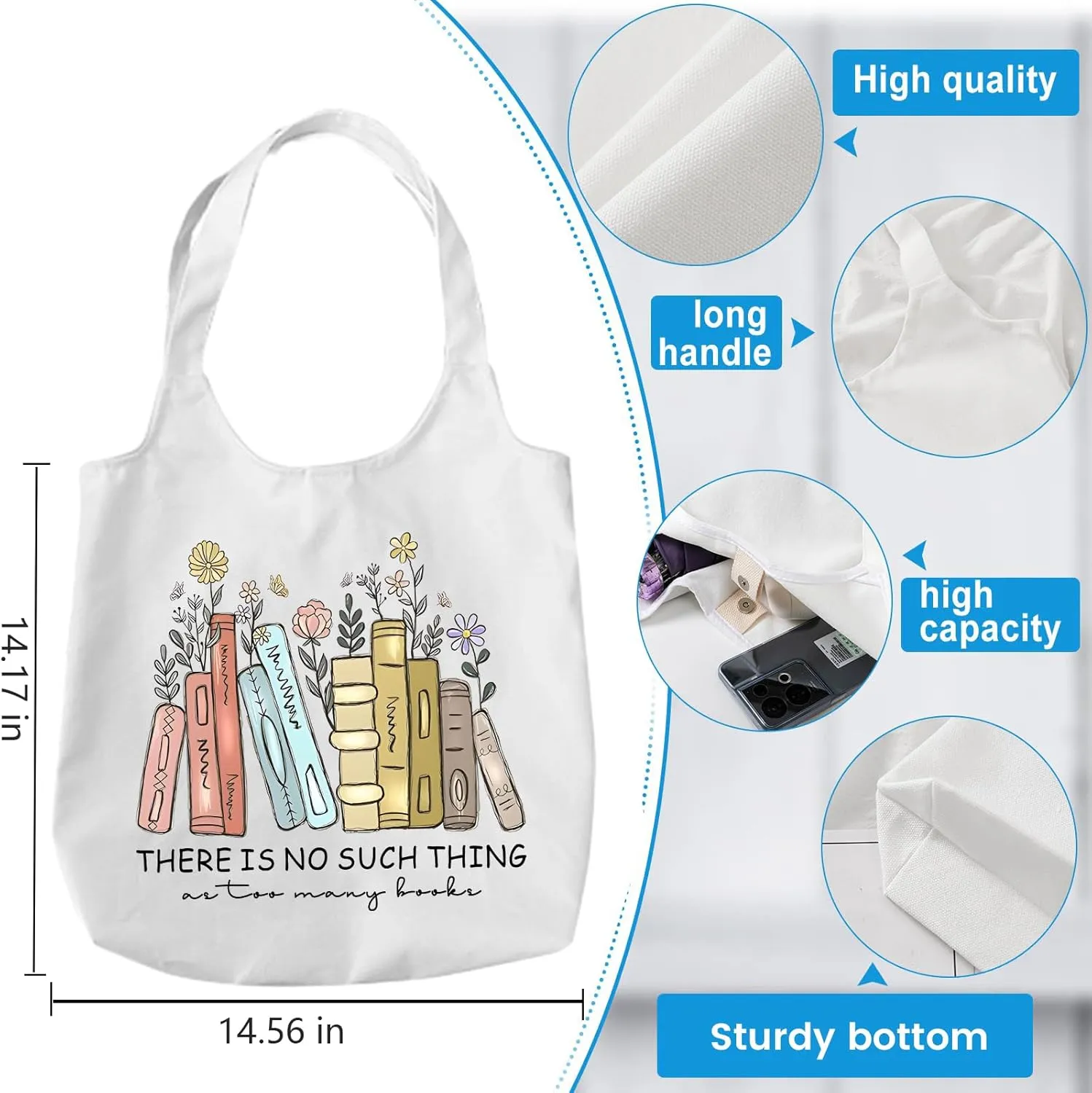 Women Canvas Tote Bag For Book Lovers Gifts for Readers Flower Cute Aesthetic Shopping Grocery Reusable Tote Bags
