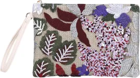 Women Floral Embroidery Beaded Clutch Purses, Woven Wristlet Sequin Summer Purse,Evening Bag for Formal Beach Party Wedding