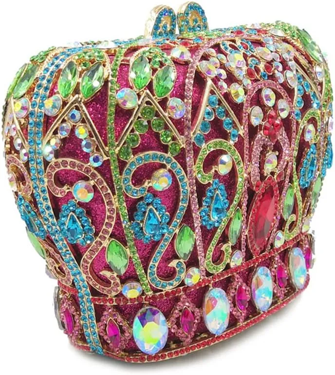 Women Luxury Crown Shaped Crystal Evening Clutch Elegant Rhinestones Party Handbag and Purse