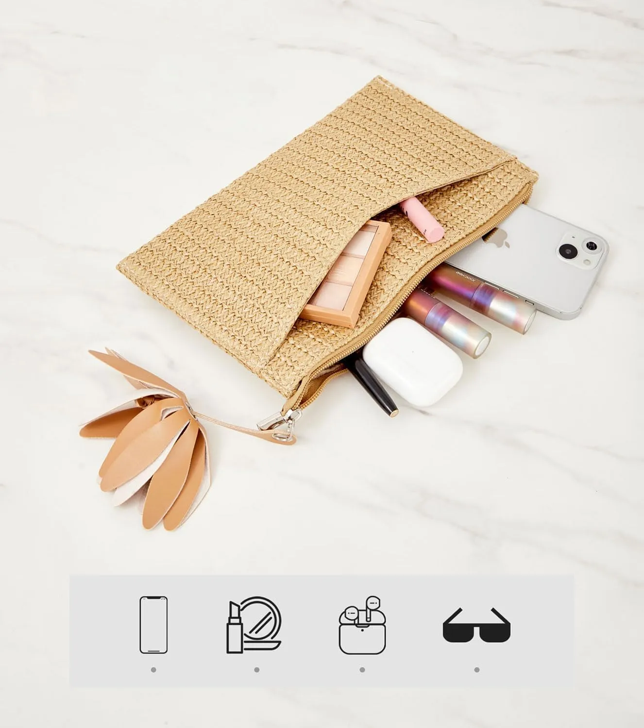 Women Straw Beach Clutch Purse Handbag Summer Elegant Vacation Style Shoulder Bag Crossbody Bag