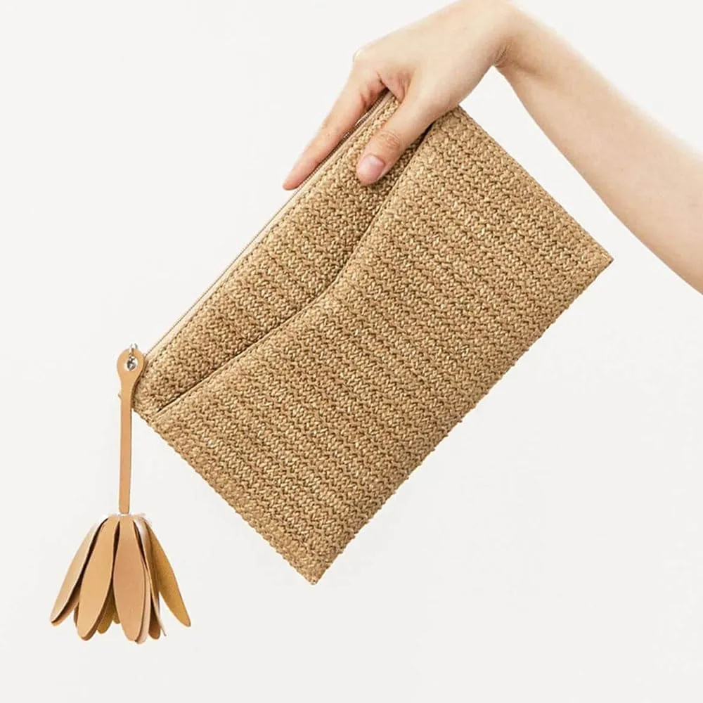 Women Straw Beach Clutch Purse Handbag Summer Elegant Vacation Style Shoulder Bag Crossbody Bag