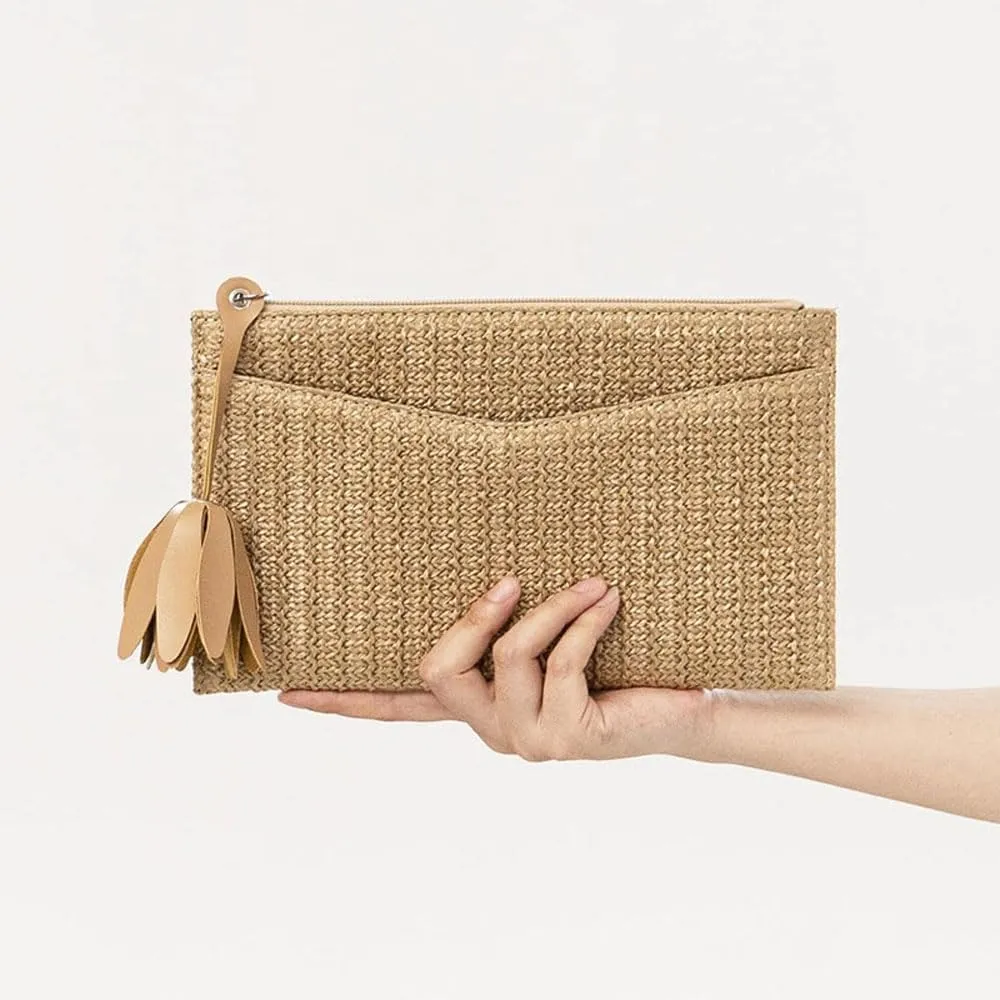 Women Straw Beach Clutch Purse Handbag Summer Elegant Vacation Style Shoulder Bag Crossbody Bag