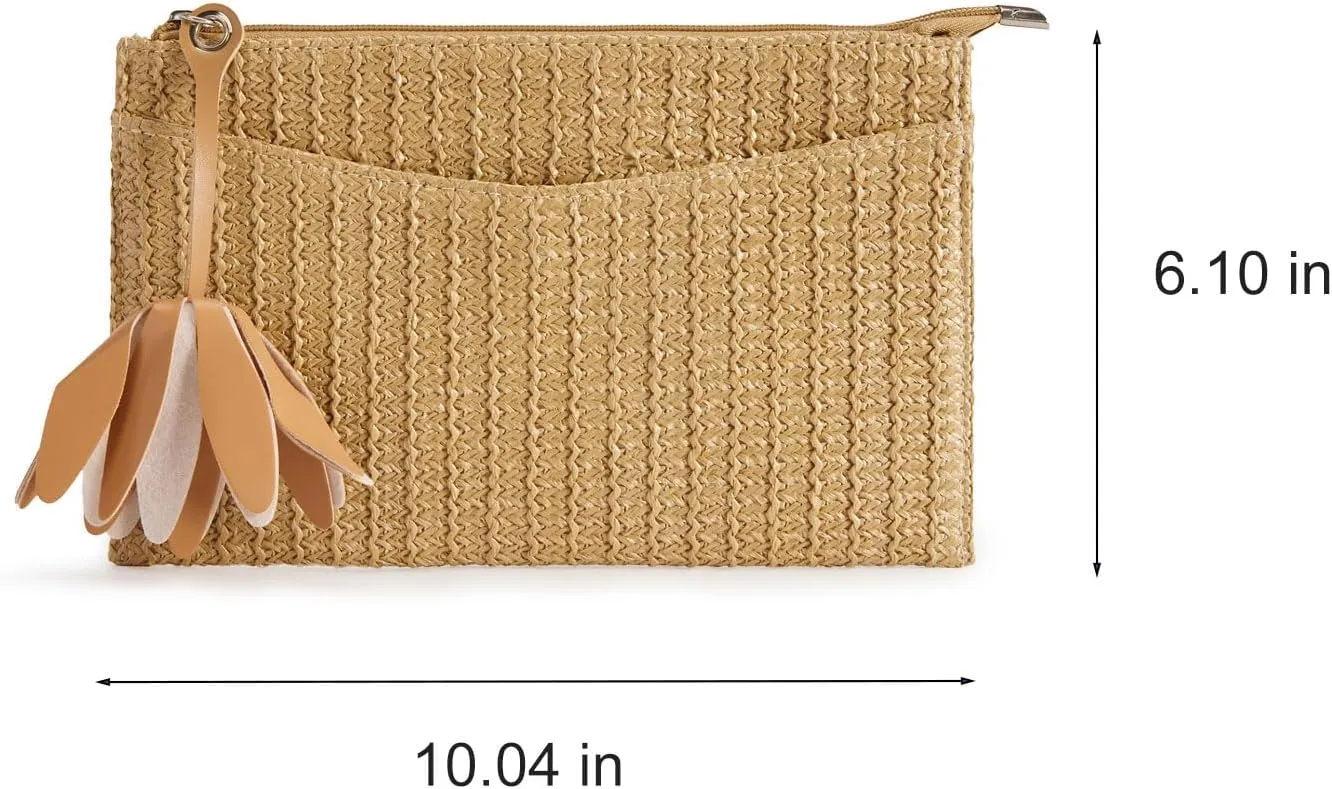 Women Straw Beach Clutch Purse Handbag Summer Elegant Vacation Style Shoulder Bag Crossbody Bag