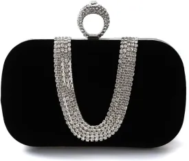 Women Velvet Evening Bag Sparkly Rhinestone Clutch Bag Bridal Wedding Purse Charming Glittering Handbag