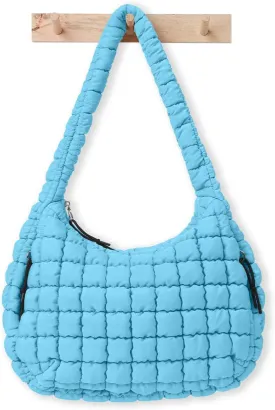 Womens' Lightweight Quilted Carryall GYM Tote Bag Puffer Crossbody Bag Soft Puffy Boho Handbags Big Capacity Purse